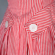 Load image into Gallery viewer, 50s SUZY PERETTE RED AND WHITE CANDY STRIPE FULL SKIRTED DRESS - XS