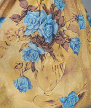 Load image into Gallery viewer, 50s NOVELTY MILLWORTH "VIE EN ROSE" BLUE ROSE AND GLASS VASE FLORAL PRINT BORDER FULL SKIRT - 26.5"