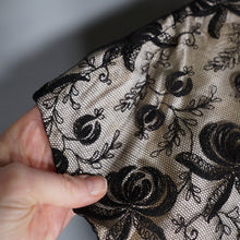 Load image into Gallery viewer, 50s WHITE SATIN WITH BLACK LACE OVERLAY EVENING BLOUSE - S-M