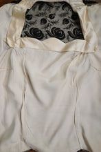 Load image into Gallery viewer, 50s WHITE SATIN WITH BLACK LACE OVERLAY EVENING BLOUSE - S-M