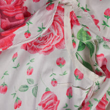 Load image into Gallery viewer, 50s 60s WHITE AND PINK ROSE FLORAL PRINT FULL SKIRT COTTON DAY DRESS - S