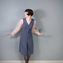 Load image into Gallery viewer, 70s DUSKY BLUE PINSTRIPE FITTED 3 PIECE SKIRT SUIT - S