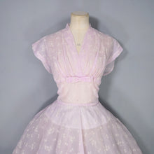Load image into Gallery viewer, 50s SOFTEST PASTEL BALLET PINK FULL SKIRTED SHEER FLOCKED PARTY DRESS - M