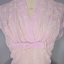 Load image into Gallery viewer, 50s SOFTEST PASTEL BALLET PINK FULL SKIRTED SHEER FLOCKED PARTY DRESS - M