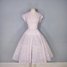 Load image into Gallery viewer, 50s SOFTEST PASTEL BALLET PINK FULL SKIRTED SHEER FLOCKED PARTY DRESS - M