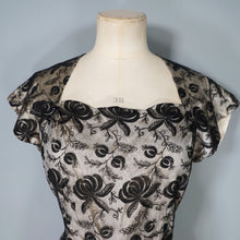 Load image into Gallery viewer, 50s WHITE SATIN WITH BLACK LACE OVERLAY EVENING BLOUSE - S-M