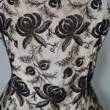 Load image into Gallery viewer, 50s WHITE SATIN WITH BLACK LACE OVERLAY EVENING BLOUSE - S-M