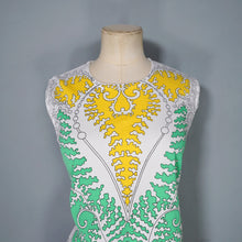 Load image into Gallery viewer, 70s TRIPPY YELLOW AND GREEN FERN AND MUSHROOM PRINT TUNIC BLOUSE TOP - S-M