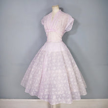 Load image into Gallery viewer, 50s SOFTEST PASTEL BALLET PINK FULL SKIRTED SHEER FLOCKED PARTY DRESS - M