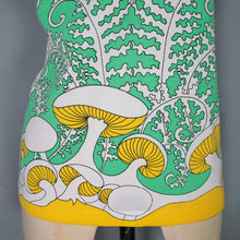 Load image into Gallery viewer, 70s TRIPPY YELLOW AND GREEN FERN AND MUSHROOM PRINT TUNIC BLOUSE TOP - S-M