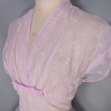 Load image into Gallery viewer, 50s SOFTEST PASTEL BALLET PINK FULL SKIRTED SHEER FLOCKED PARTY DRESS - M