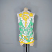 Load image into Gallery viewer, 70s TRIPPY YELLOW AND GREEN FERN AND MUSHROOM PRINT TUNIC BLOUSE TOP - S-M