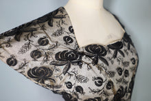 Load image into Gallery viewer, 50s WHITE SATIN WITH BLACK LACE OVERLAY EVENING BLOUSE - S-M