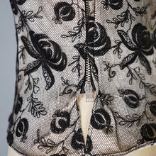 Load image into Gallery viewer, 50s WHITE SATIN WITH BLACK LACE OVERLAY EVENING BLOUSE - S-M