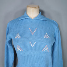 Load image into Gallery viewer, 60s TRENT VALLEY LIGHT BLUE CROPPED WOOL SPORTS JUMPER - XS