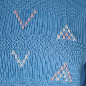 60s TRENT VALLEY LIGHT BLUE CROPPED WOOL SPORTS JUMPER - XS