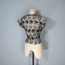Load image into Gallery viewer, 50s WHITE SATIN WITH BLACK LACE OVERLAY EVENING BLOUSE - S-M