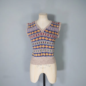 60s does 40s HANDKNITTED COLOURFUL FAIRISLE PATTERN TANK TOP - S