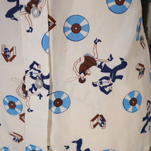 Load image into Gallery viewer, 70s NOVELTY ROCK N' ROLL DANCING COUPLE AND RECORD PRINT SHIRT - L