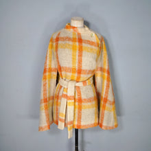 Load image into Gallery viewer, 70s FIREY ORANGE AND YELLOW CHECK SOFT FUZZY MOHAIR CAPE WITH BELT - S-M