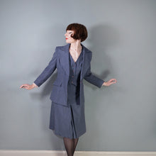 Load image into Gallery viewer, 70s DUSKY BLUE PINSTRIPE FITTED 3 PIECE SKIRT SUIT - S