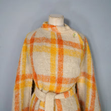Load image into Gallery viewer, 70s FIREY ORANGE AND YELLOW CHECK SOFT FUZZY MOHAIR CAPE WITH BELT - S-M