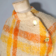 Load image into Gallery viewer, 70s FIREY ORANGE AND YELLOW CHECK SOFT FUZZY MOHAIR CAPE WITH BELT - S-M