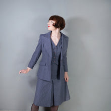 Load image into Gallery viewer, 70s DUSKY BLUE PINSTRIPE FITTED 3 PIECE SKIRT SUIT - S