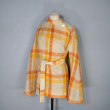 Load image into Gallery viewer, 70s FIREY ORANGE AND YELLOW CHECK SOFT FUZZY MOHAIR CAPE WITH BELT - S-M