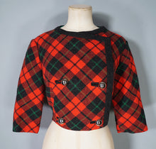 Load image into Gallery viewer, 60s FRENCH CROPPED RED TARTAN PLAID WOOL JACKET - M