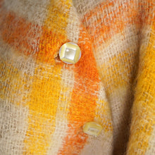Load image into Gallery viewer, 70s FIREY ORANGE AND YELLOW CHECK SOFT FUZZY MOHAIR CAPE WITH BELT - S-M