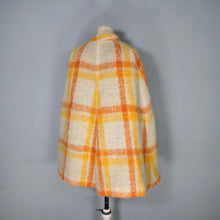 Load image into Gallery viewer, 70s FIREY ORANGE AND YELLOW CHECK SOFT FUZZY MOHAIR CAPE WITH BELT - S-M