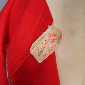 50s / 60s SUE BRETT RED SOFT WOOL FITTED WIGGLE DRESS - M