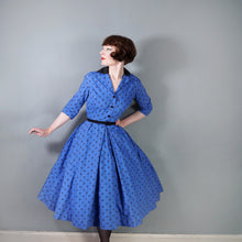 Load image into Gallery viewer, 50s HORROCKSES FASHIONS BRIGHT BLUE FLORAL SHIRTWAIST COTTON DRESS - S