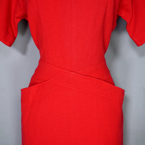 50s / 60s SUE BRETT RED SOFT WOOL FITTED WIGGLE DRESS - M