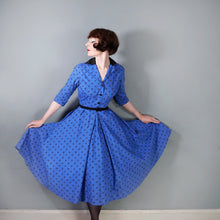 Load image into Gallery viewer, 50s HORROCKSES FASHIONS BRIGHT BLUE FLORAL SHIRTWAIST COTTON DRESS - S