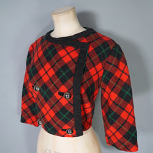 Load image into Gallery viewer, 60s FRENCH CROPPED RED TARTAN PLAID WOOL JACKET - M