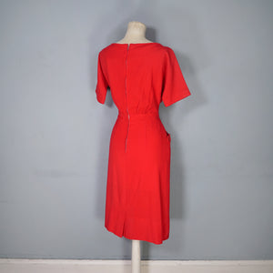 50s / 60s SUE BRETT RED SOFT WOOL FITTED WIGGLE DRESS - M