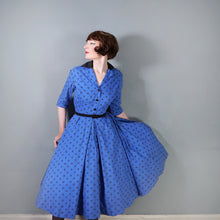 Load image into Gallery viewer, 50s HORROCKSES FASHIONS BRIGHT BLUE FLORAL SHIRTWAIST COTTON DRESS - S