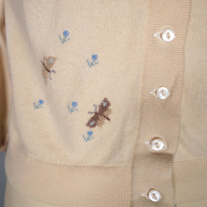 60s PRINGLE OF SCOTLAND BUTTERFLY INTARSIA CASHMERE CARDIGAN - M