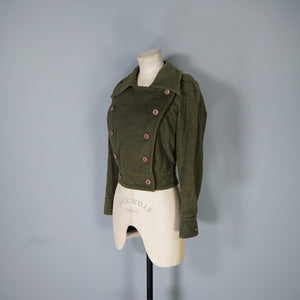 70s MISS LAGOTTE OLIVE GREEN DOUBLE BREASTED CROPPED MILITARY STYLE JACKET - S-M