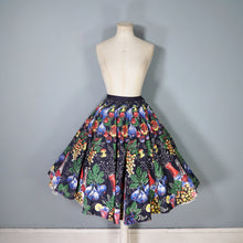 Load image into Gallery viewer, 50s BLACK RICHARD SHOPS &quot;CINZANO&quot; POPPING BOTTLES NOVELTY PRINT CIRCLE SKIRT - 25&quot;