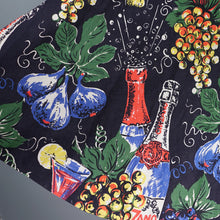 Load image into Gallery viewer, 50s BLACK RICHARD SHOPS &quot;CINZANO&quot; POPPING BOTTLES NOVELTY PRINT CIRCLE SKIRT - 25&quot;