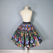 Load image into Gallery viewer, 50s BLACK RICHARD SHOPS &quot;CINZANO&quot; POPPING BOTTLES NOVELTY PRINT CIRCLE SKIRT - 25&quot;