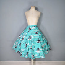 Load image into Gallery viewer, 50s HANDMADE MINT GREEN ASIAN FAN PRINT FULL SKIRT - 31-32"