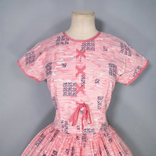 Load image into Gallery viewer, 50s PINK HORROCKSES FASHIONS X-STITCH PRINT DRESS WITH LACE UP DETAIL - XS