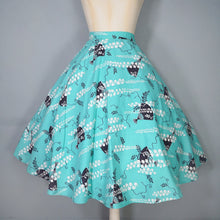 Load image into Gallery viewer, 50s HANDMADE MINT GREEN ASIAN FAN PRINT FULL SKIRT - 31-32"