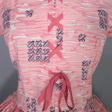 Load image into Gallery viewer, 50s PINK HORROCKSES FASHIONS X-STITCH PRINT DRESS WITH LACE UP DETAIL - XS