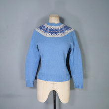Load image into Gallery viewer, 70s HANDKNITTED LIGHT BLUE WOOL FAIRISLE YOKE JUMPER - M