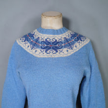 Load image into Gallery viewer, 70s HANDKNITTED LIGHT BLUE WOOL FAIRISLE YOKE JUMPER - M